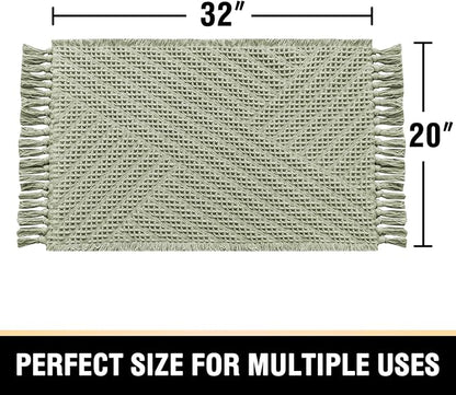 H.VERSAILTEX Waffle Bath Mat Super Absorbent Boho Bath Mat Non Slip Bath Rugs for Bathroom Floor Machine Washable Dry Fast Bathroom Rugs with Handmade Tassels, 20" x 32", Sage