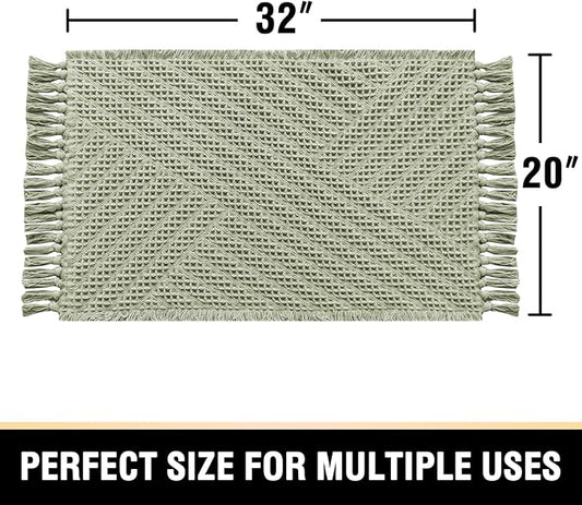 H.VERSAILTEX Waffle Bath Mat Super Absorbent Boho Bath Mat Non Slip Bath Rugs for Bathroom Floor Machine Washable Dry Fast Bathroom Rugs with Handmade Tassels, 20" x 32", Sage