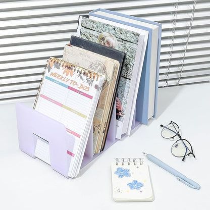 BAYTORY 2Pcs Acrylic File Holder Purse Organizer, Sturdy Desktop File Sorter Organizer, Binder Shelf for Office Desk Kitchen Shelf Closet (Purple)