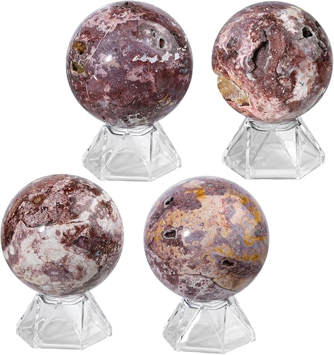 Natural Mexican Agate Crystal Ball with Acrylic Display Base, 51-60mm Polished Stone Feng Shui Crystal Sphere Meditation Decoration for Home & Office