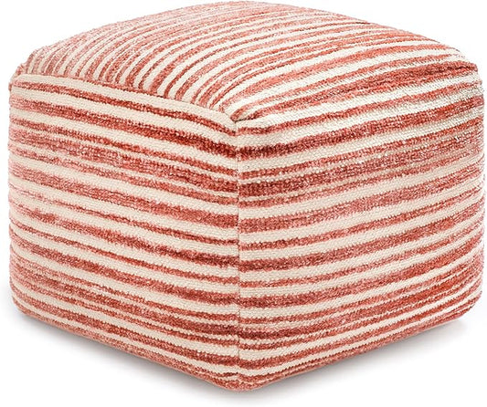 Anji Mountain 100% Handmade & Handcrafted Comfortable Home Décor Pouf Ottoman Footrest for Living Room, Bedroom, Nursery, Kidsroom, Patio Furniture - (22" x 22" x 16" - Red)