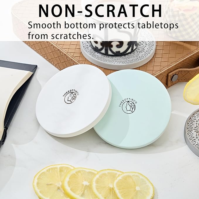 Absorbent Stone Coasters Set of 4 – Edged, Grooved, Quick-Drying Natural Diatomaceous Earth - Decor Drink Coaster for Tabletop Protection - Thirsty Stone Round 4 Inches in 4 Colors – Gift