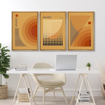 MUDECOR Framed Canvas Print Wall Art Bauhaus Art Prints Abstract Mid Century Modern Wall Art Minimalist Decor for Bedroom - 24"x36"x3 Natural
