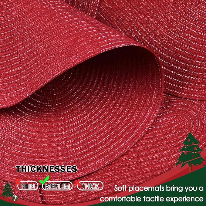 Noctiflorous Oval Braided Placemats Set of 4 Woven 12x18 Inch Non Slip Washable Heat Resistant Place Mats Round Tablemats for Dining Kitchen Party Daily Table Decor Dinner Mats (Red, 4)