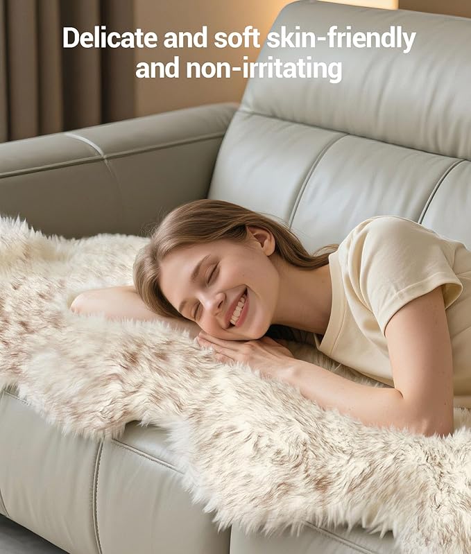 DPB Genuine Sheepskin Throw Rug, New Zealand 100% Natural Luxury Fluffy Lambskin Fur Area Rug for Sofa Chair Seat Cove Living Room Bedroom (Wolf Brown Tips, 2x3Ft)
