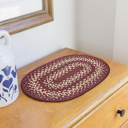 Homespice Autumn Maple Jute Braided Placemats Set of 4-10x15, Oval, Burgundy and Tan - Vibrant Colors, Durable, Easy to Clean and Protects Furniture