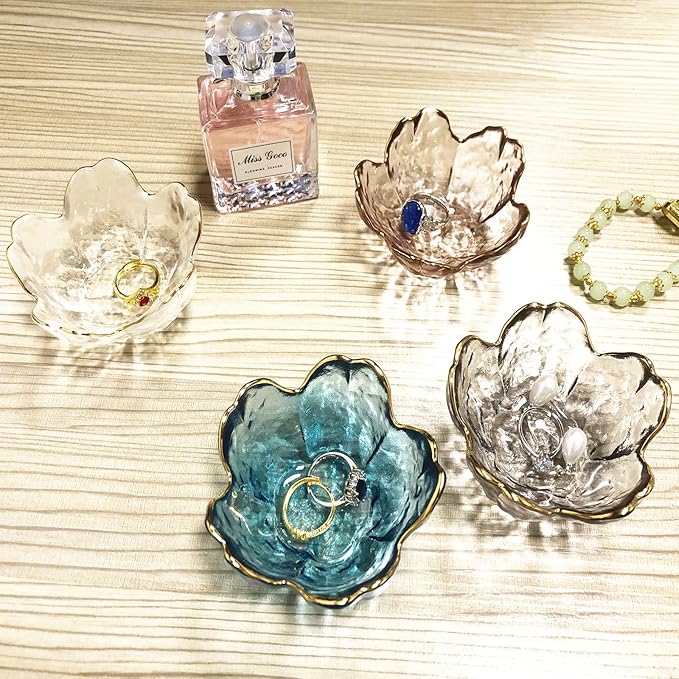 Small Ring Dishes for Women, Glass Jewelry Dish, Crystal Ring Holder Dish Trinket Bowl, Flower Jewelry Holder Dish, Nightstand Decor Jewlery Plate, Jewelry Bowl Dish for Rings, Keys, Gift