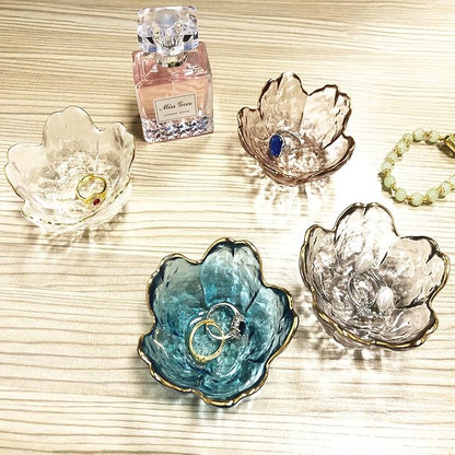 Small Ring Dishes for Women, Glass Jewelry Dish, Crystal Ring Holder Dish Trinket Bowl, Flower Jewelry Holder Dish, Nightstand Decor Jewlery Plate, Jewelry Bowl Dish for Rings, Keys, Gift
