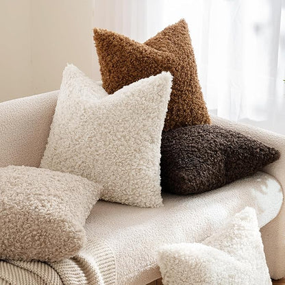 MIULEE Pack of 2 Throw Pillow Covers 20x20 Inch Bronze Faux Fur Decorative Sherpa Pillow Covers Fuzzy Accent Soft Sheepskin Fleece Cushion Cases for Boho Home Decor Couch Living Room Bed
