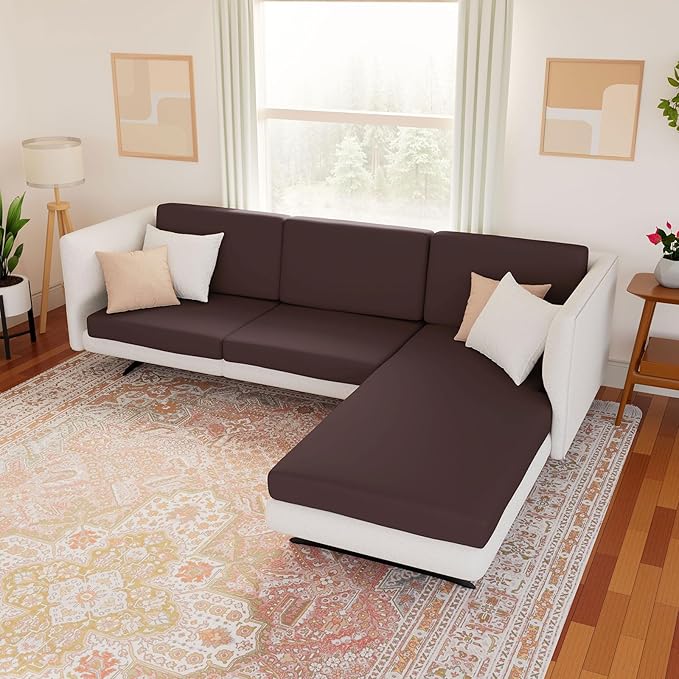 hyha Waterproof Couch Cushion Covers, Stretch Sofa Couch Seat Slipcover for Dog Washable, Non-Slip Waterproof Outdoor Cushion Covers for Patio Furniture Replacement (2 Pieces, Chocolate)