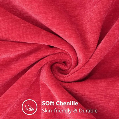 decorUhome Chenille Christmas Red Throw Pillow Covers 18x18 Inch Set of 2, Decorative Soft Couch Pillow Covers Solid Dyed Accent Farmhouse Neutral Square Pillow Cases for Sofa Bed Living Room
