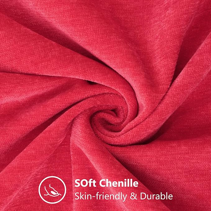 decorUhome Spring Chenille Soft Throw Pillow Covers 12x20 Set of 2, Lumbar Velvet Farmhouse Neutral Decorative Pillow Covers with Stitched Edge for Couch Sofa Bed Home Decor, Christmas Red