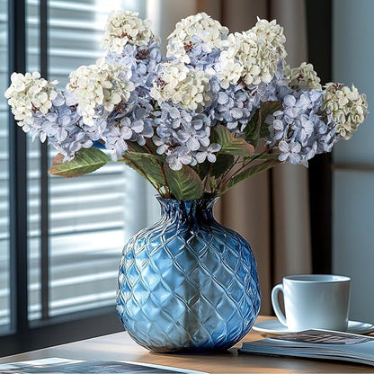 Hydrangea Artificial Flowers,Fall Hydrangeas Artificial Flowers,Blue Fake Fall Dried Hydrangea Flowers Decoration,Faux Silk Flower with Stems Winter Decor(Blue 24" 8pcs) Without Vase