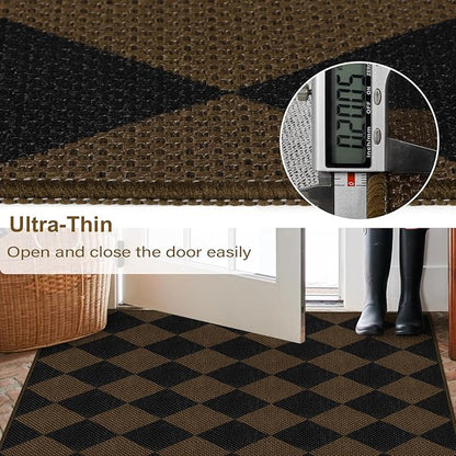 Easy Jute Checkered Area Rug, 3x5 Indoor Outdoor Entryway Rug Washable Coffee Modern Diamond Kitchen Rugs, Non-Slip Neutral Farmhouse Throw Carpet for Living Room Patio Kids Room