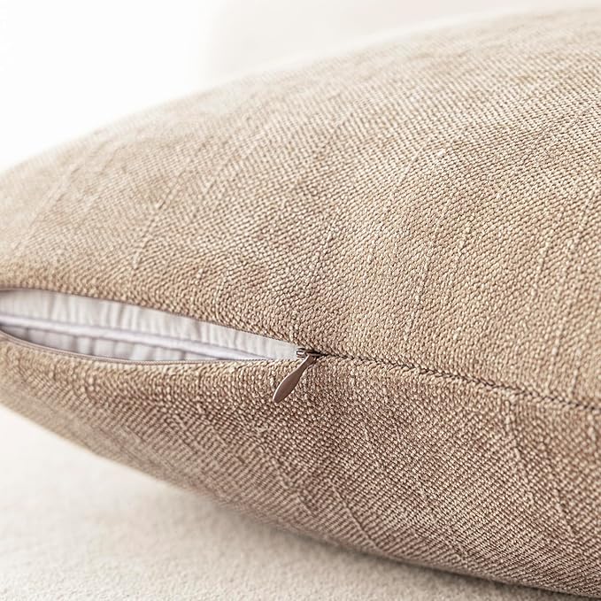 Foindtower Set of 2 Soft Textured Chenille Throw Decorative Pillow Covers Square Accent Solid Cushion Cover Cozy Neutral Farmhouse Pillow Case for Couch Sofa Bedroom Living Room 22x22 Inch,Cream Camel
