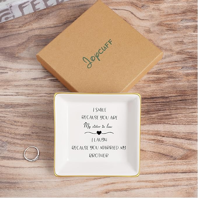 JoycuFF Sister in Law Birthday Gifts from Sister in Law Christmas Mothers Day Gifts for Sister in Law Ceramic Ring Dish
