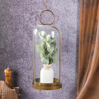 20" High Versatile Modern Metal Hurricane Lantern with Handmade Sturdy Glass Dome in Antique Brass for Pillar Candle & Plants, Industrial, Farmhouse, Shabby Chic (Brass, 7.5"x20")