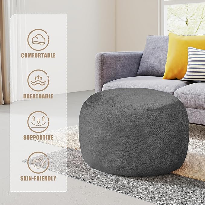 Round Pouf Ottoman Foot Rest, 29 X 18Inch Floor Poufs Footstool, A Round Modern Foam Filled Foot Stool for Living Room, Home, Nursery, Dorm, Outdoor (Grey, 29Inch)