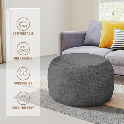 Round Pouf Ottoman Foot Rest, 29 X 18Inch Floor Poufs Footstool, A Round Modern Foam Filled Foot Stool for Living Room, Home, Nursery, Dorm, Outdoor (Grey, 29Inch)