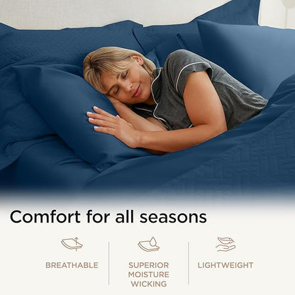 Threadmill Luxury Cotton Blankets for King Size Bed | All-Season Cozy 100% Cotton Blanket | Criss Cross Soft & Lightweight Coverlet fits California King Size Bed, 104x92 | Folkstone Blue