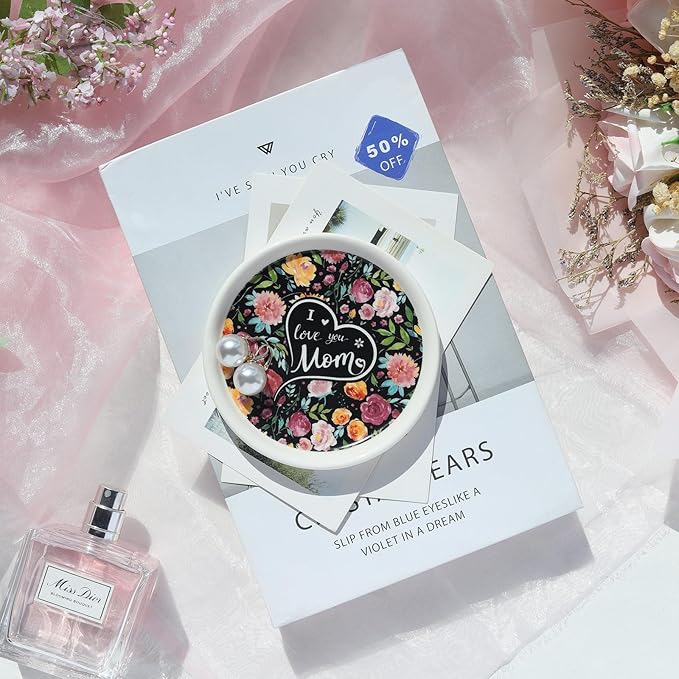 Potiera Ceramic Jewelry Tray, Decorative Ring Holder, Trinket Dish for Earrings Necklaces Watch Keys, Mother of the Bride Wedding Gifts, Mother's Day Birthday Christmas Gifts for Mom from Daughter