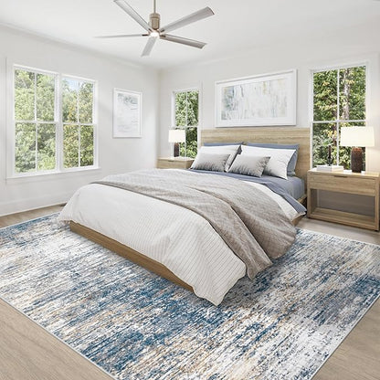 8x10 Area Rugs for Living Room, Washable Modern Abstract Large Area Rug Neutral Soft Non Slip Kids Rug Stain Resistant Indoor Carpet for Bedroom Nursery Dining Room Playroom Office(BlueWhite, 8'x10')