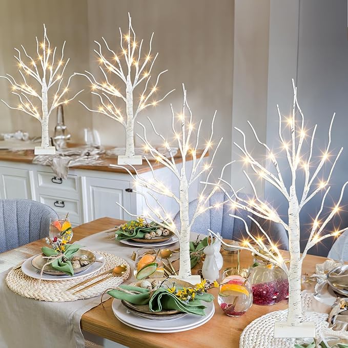 PEIDUO Christmas Decorations for Home, 2FT Christmas Tree with LED Lights, Warm White Lights, Fairy Light Spirit Tree for Room Inside Fireplace Decor, Battery Powered, Timer (4PK)