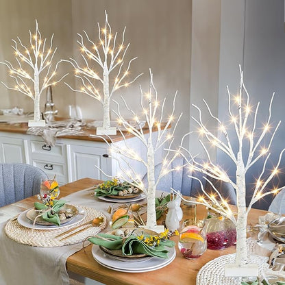 PEIDUO Christmas Decorations for Home, 2FT Christmas Tree with LED Lights, Warm White Lights, Fairy Light Spirit Tree for Room Inside Fireplace Decor, Battery Powered, Timer (4PK)