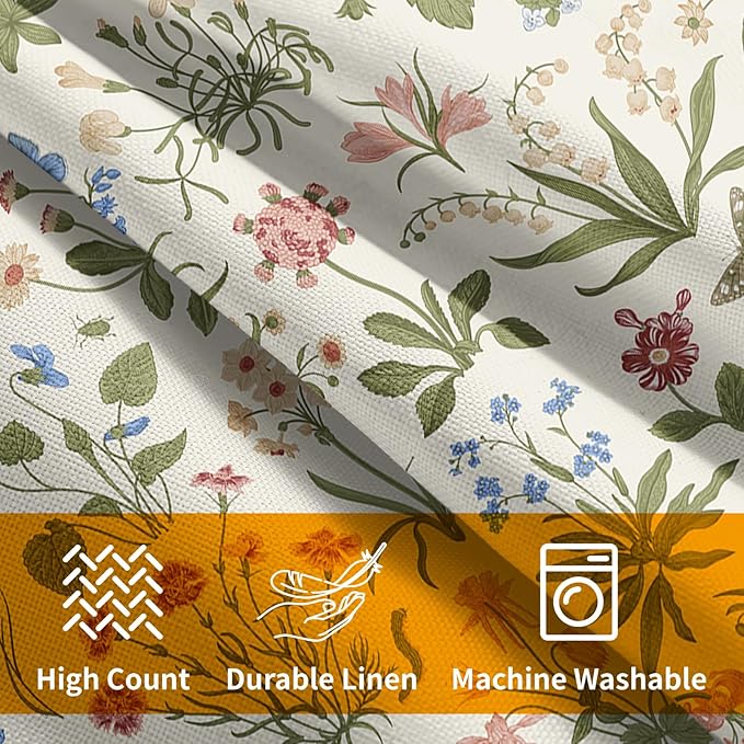 Vitage Floral Pillow Covers 18x18 Set of 2 Spring Green Red Cream Pattern Rustic Decorative Outdoor Farmhouse Zipper Flower Linen Pillowcases Decorations Throw Cushion Cover Decor for Couch Sofa Bed