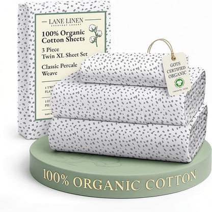 LANE LINEN 100% Organic Cotton Sustainaly Produced Twin XL Bed Sheets, Okeo Tex Certified Printed Cotton Sheets, Luxury Hotel Percale Soft & Comfy Comes in Variety of Colors & Prints- Haze Grey