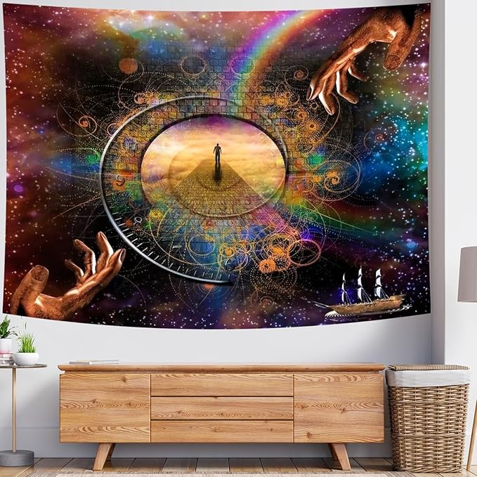 Delur Clock Time Travel Tapestry Galaxy Universe Starry Sky Wall Hanging Tapestry Milky Way Outer Space Abstract Psychedelic Nebula Headboard for Bedroom Living Room Home Decor (51.2" x 59.1")
