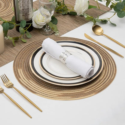 SHACOS Round Placemats Set of 6 Washable 15 inch Variegated Braided Round Place Mats Kitchen Table Mats (Rainbow Brown, 6)