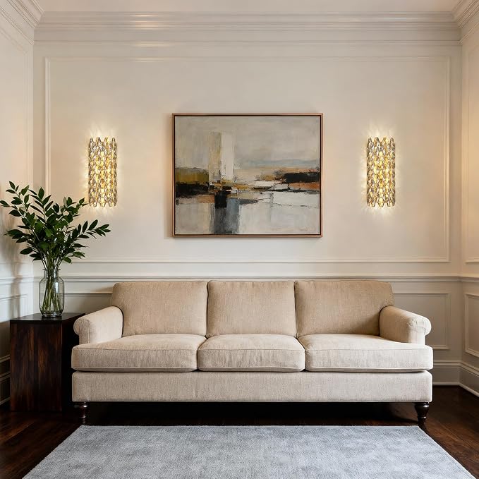Crystal Wall Sconces,Modern Gold Wall Light Fixtures,Luxury Indoor Wall Lamp,Vanity Wall Mount Lamps for Living Room,Bedroom,Bathroom,Bedside,Hallway,Stairway