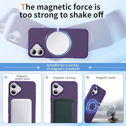 Mag-Stand Carbon Fiber Case for iPhone 17, 360° Rotate Magnetic Stand, Compatible with MagSafe, 15FT Military Protection, Slim Shockproof Magnetic Kickstand Mag Phone Case for Men Women Purple