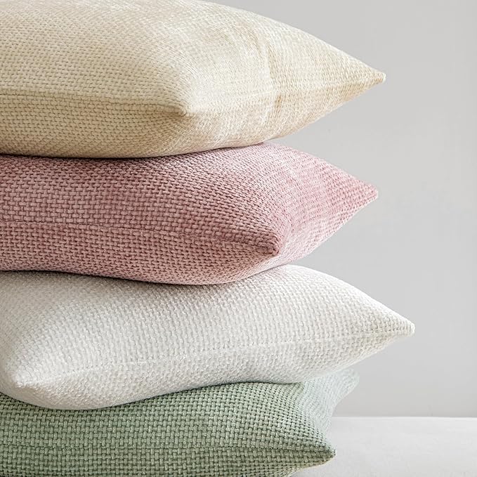 MIULEE Pack of 2 Couch Throw Pillow Covers 16x16 Inch Neutral Cream Modern Boho Accent Decorative Pillow Covers Soft Chenille Farmhouse Cushion Covers for Home Decor Bed Sofa Living Room