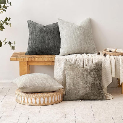 MIULEE Pack of 2 Couch Throw Pillow Covers 20x20 Inch Dark Gray Modern Boho Accent Decorative Pillow Covers Soft Chenille Farmhouse Cushion Covers for Home Decor Bed Sofa Living Room