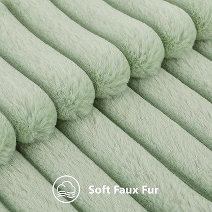 decorUhome Faux Fur Spring Throw Pillow Covers 26x26 Set of 2, Decorative Soft Plush Striped Neutral Couch Euro Sham Pillow Covers with Velvet Back for Sofa, Bed, Living Room Home, Sage Green
