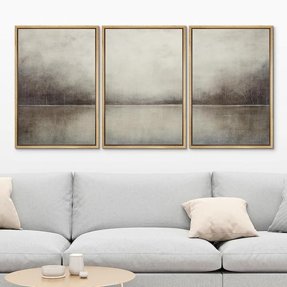 MUDECOR Framed Canvas Print Wall Art Set Abstract Landscape Nature Wilderness Illustration Modern Art Decorative Realism Rustic Vintage for Bedroom - 24"x36"x3 Natural