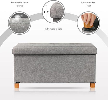 PINPLUS Ottoman with Storage Coffee Table, Grey Footrest-Stool Linen Chest with Tray, Large Storage Bench Foot Rest Ottoman for Bedroom End of Bed, Living Room, Hallway, 30"x 15"x 15"