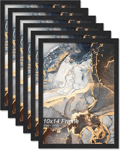Engineered Wood 10x14 Picture Frame Set of 6, Black Frame for 10 x 14 Inch Picture Poster Photo, Light Weight 10 by 14 Frame with Wood-grain for Wall - 6 Pack/Black/10 x14