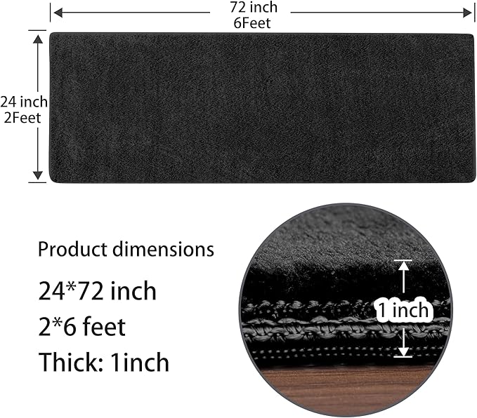 PURE ERA Carpet Stair Tread Landing Mat Area Rug Ultra Plush Shag Soft Non Slip Skid Resistant Tape Free Indoor Doormat Washable Reusable Black 2' X 6'