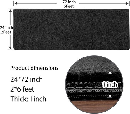 PURE ERA Carpet Stair Tread Landing Mat Area Rug Ultra Plush Shag Soft Non Slip Skid Resistant Tape Free Indoor Doormat Washable Reusable Black 2' X 6'