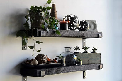 Urban Legacy Accent Shelves | Reclaimed Barn Plank | Set of 2 with Full Brackets (Coffee Bean 40" x 7" x 2")