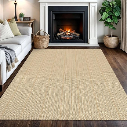 IOHOUZE Washable Area Rug 5x7 Non Slip Rubber Backed Rugs for Living Room, Dining Room Rugs Bedroom Rug, Woven Indoor Floor Carpet for Living Room Nursery, Warm Beige/Orange/Apricot