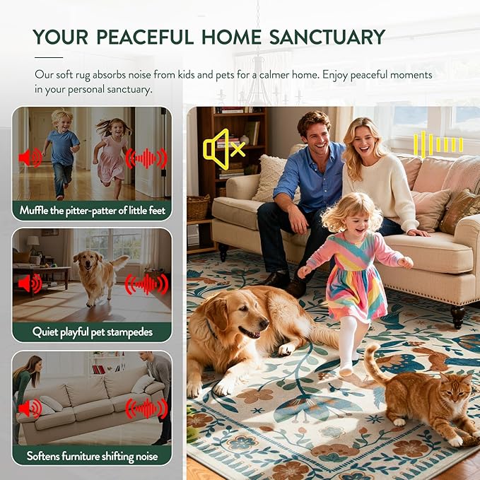Moynesa Area Rugs 9x12 Retro Home Decor, Modern Bohemian Farmhouse Floral Bird Print Pattern Medallion Carpet for Large Living Room Bedroom Dining Room,Floor Protection Non-Slip Washable