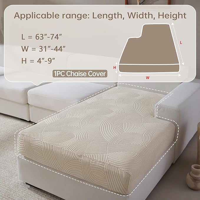 Couch Cushion Covers for Sectional and L Shaped Sofa, Stretch Soft Sofa Covers Washable Wear Resistant Slipcovers Furniture Protector Pet-Friendly (1PC L Chaise Cover, Ivory)