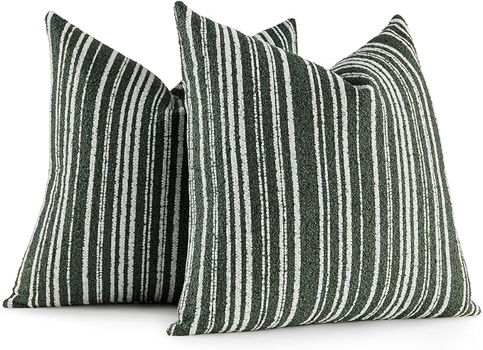 AmHoo Pack of 2 Textured Boucle Throw Pillow Covers Accent Striped Cozy Soft Decorative Couch Cushion Case for Chair Sofa Bedroom Living Room Home Decor 20 x 20-Inch Black Forest