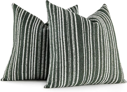 AmHoo Pack of 2 Textured Boucle Throw Pillow Covers Accent Striped Cozy Soft Decorative Couch Cushion Case for Chair Sofa Bedroom Living Room Home Decor 20 x 20-Inch Black Forest