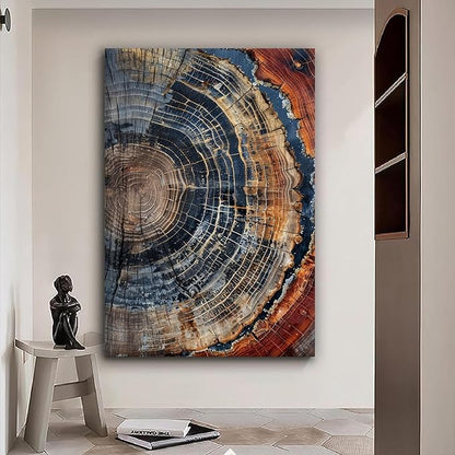 IBHJSART Framed Tree Ring Canvas Wall Art Vintage Colorful Wood Stump Painting Prints Modern Minimalist Pictures Neutral Nature Rustic Farmhouse Decor Living Room Bedroom Bathroom Office