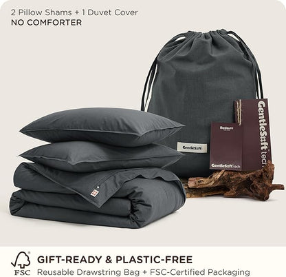 Bedsure Cotton Duvet Cover Queen - Luxury Slub Weave 100% Cotton Duvet Cover with a Linen Like Textured, Easy Change Durable Bedding, Charcoal, 90" x 90"